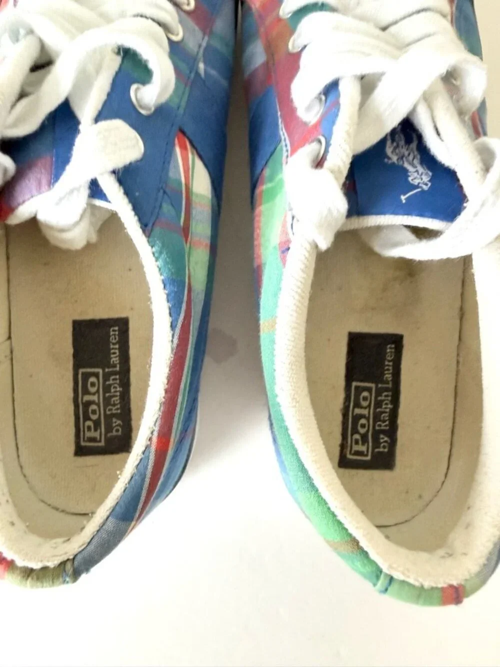 Polo Ralph Lauren Gillian Sneakers Womens Size 7 Madras Plaid Low Top Preppy